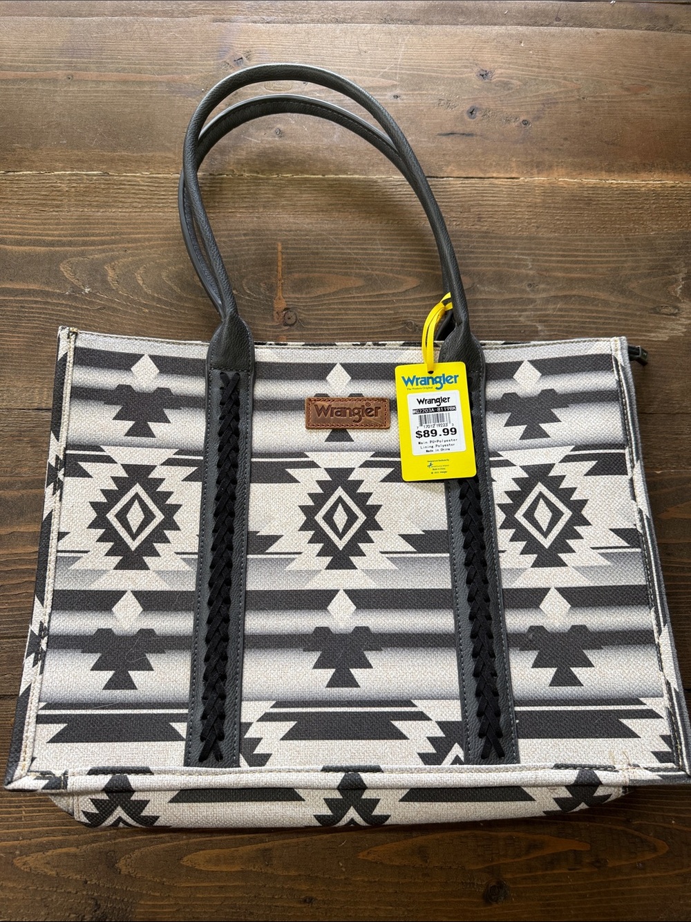 Wrangler Black and White Aztec Tote with Braided Trim